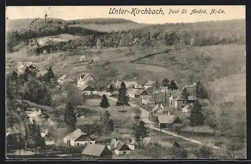 AK Unter-Kirchbach, Ortsansicht mit Hügeln