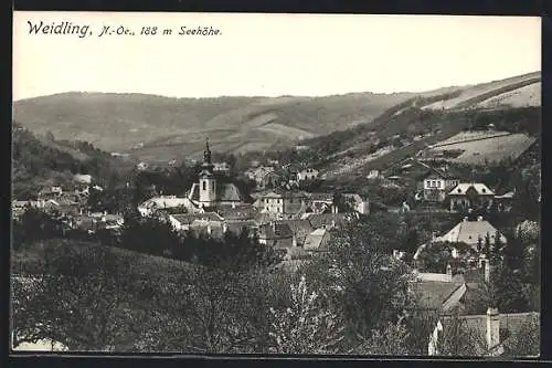 AK Weidling, Blick auf Ort und Kirche