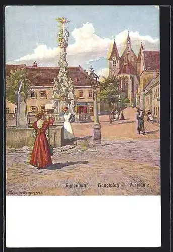 AK Eggenburg, Hauptplatz mit Pestsäule