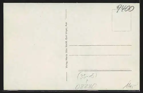 AK Aue i. Sa., Deutsche Fachschule und Litfasssäule