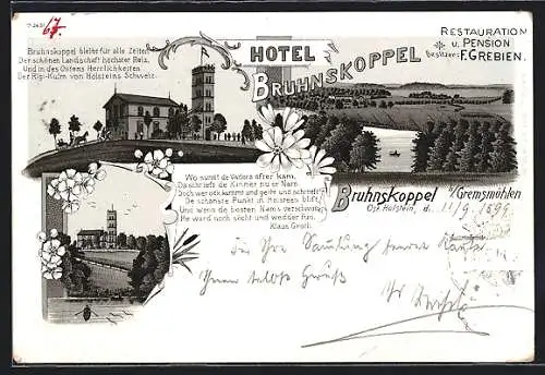 Lithographie Gremsmühlen, Hotel-Restaurant Bruhnskoppel