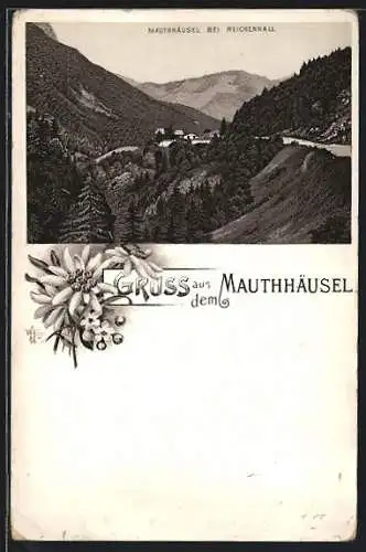 Lithographie Reichenhall, Gasthaus Mauthäusel in den Bergen