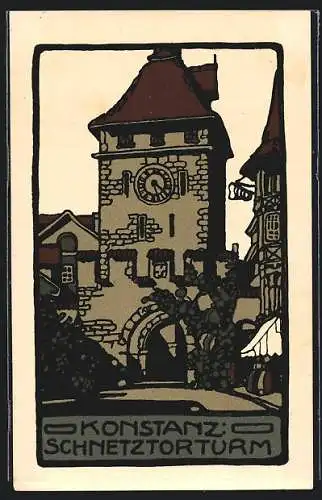 Steindruck-AK Konstanz, Darstellung vom Schnetztorturm