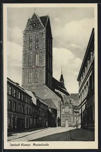 AK Wismar, Strassenpartie mit Marienkirche