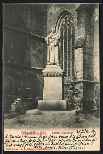 AK Dippoldiswalde, Luther-Denkmal bei der Kirche