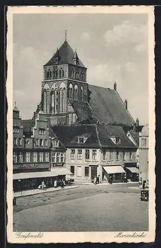 AK Greifswald, Blick vom Markt zur Marienkirche