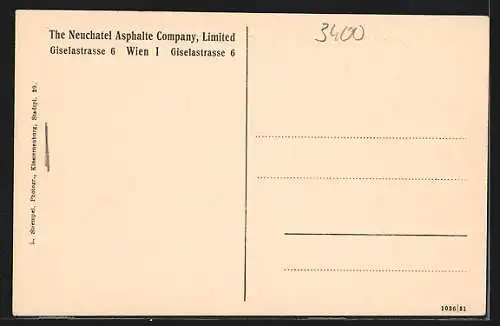 AK Wien, Reklame d. The Neuchâtel Asphalte Company, Giselastrasse 6, Bezirksstrasse ausgeführt mit Basaltino-Asphalt