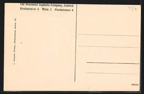 AK Wien, Reklame d. The Neuchâtel Asphalte Company, Giselastrasse 6, Bezirksstrasse ausgeführt mit Basaltino-Asphalt