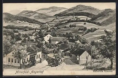 AK Mitterfeld-Angerhof, Ortsansicht gegen die Hügellandschaft