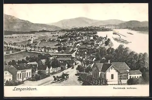 AK Langenlebarn, Ortsansicht am Fluss mit einem Raddampfer