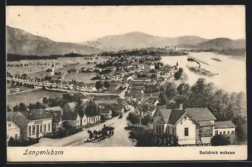 AK Langenlebarn, Ortsansicht am Fluss, ein Raddampfer legt ab