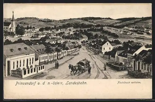 AK Prinzendorf a. d. n.-österr. Landesbahn, Blick entlang der Ortsstrasse