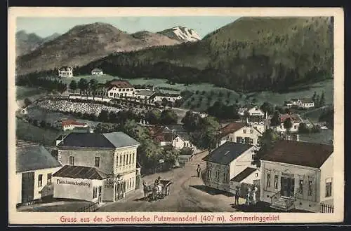 AK Putzmannsdorf /Semmeringgebiet, Ortsansicht mit Tabak-Trafik Filiale