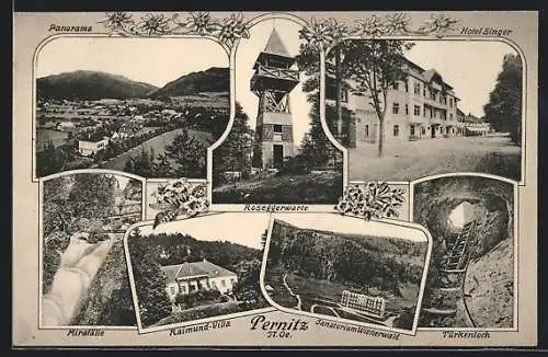 AK Pernitz, Sanatorium Wienerwald, Raimund-Villa, Roseggerwarte