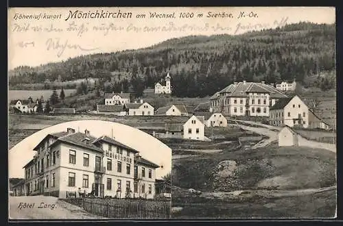 AK Mönichkirchen am Wechsel, Ortsansicht und das Hotel Lang