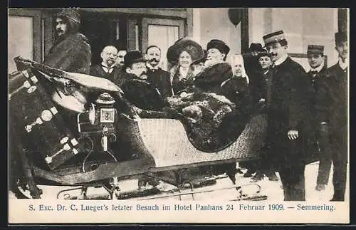 AK Semmering, Bürgermeister Carl Luegers letzter Besuch im Hotel Panhans am 24. Februar 1909