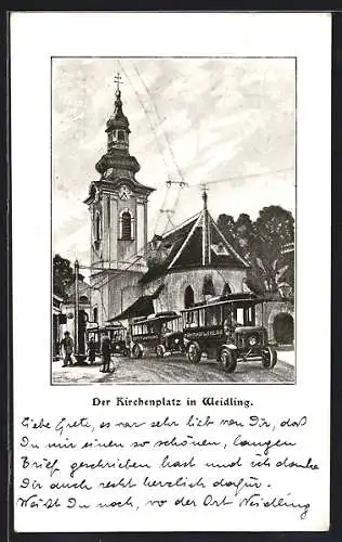 AK Weidling, Autos fahren vom Kirchenplatz