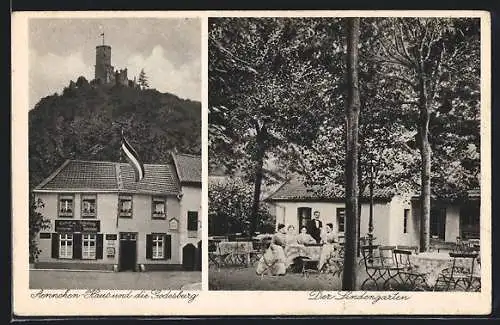 AK Bad Godesberg, Das Aennchen-Haus und die Godesburg, Der Lindengarten