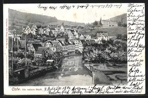 AK Calw, Die untere Stadt, Ortsansicht