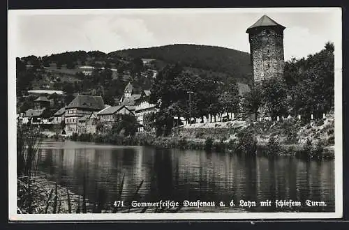 AK Dausenau a. d. Lahn, Ortsansicht mit schiefem Turm