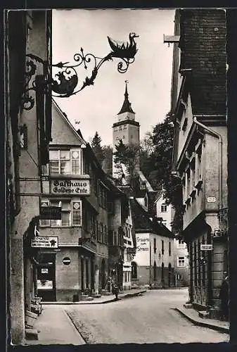 AK Biberach an der Riss, Strassenpartie mit Blick aufs Rathaus