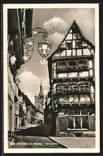 AK Bad Wimpfen / Neckar, Blick in die Salzgasse mit Restaurant Feyerabend