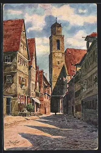 Künstler-AK J.Marschall: Dinkelsbühl, Blick in die Turmstrasse