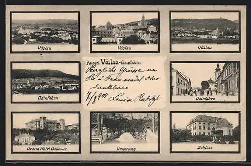 AK Vöslau-Gainfahrn, Ortsansichten, Grand Hotel Bellevue, Ursprung, Schloss