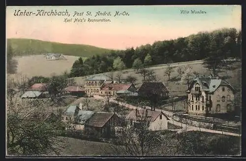 AK St. Andrä-Wördern, Unter-Kirchbach, Ortsansicht mit Karl Nolz`s Restauration und der Villa Wander