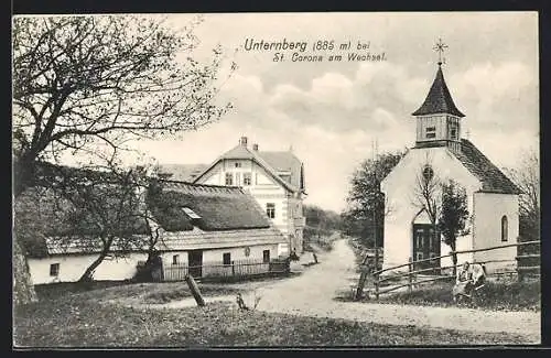 AK Unternberg bei St. Corona, Ortspartie mit kleiner Kapelle