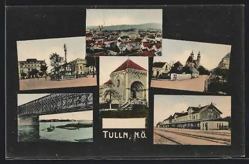 AK Tulln /N.-Ö., Ortsansicht, Bahnhof, Kirche, Brücke