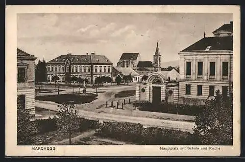 AK Marchegg, Hauptplatz mit Schule und Kirche