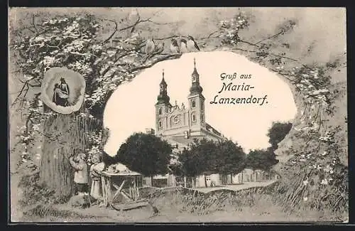 AK Maria-Lanzendorf, Blick auf die Kirche