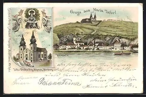 Lithographie Maria Taferl, Wallfahrtskirche, Ortsansicht