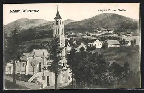 AK Maria Steinparz, Ortsansicht mit der Kirche im Vordergrund