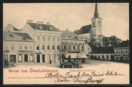 AK Oberhollabrunn, Hauptplatz mit Kirche