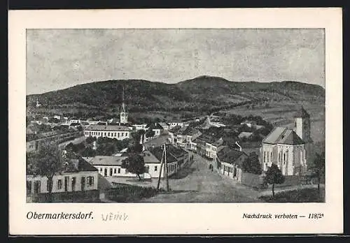 AK Obermarkersdorf, Ortsansicht mit Kirche und Rathaus