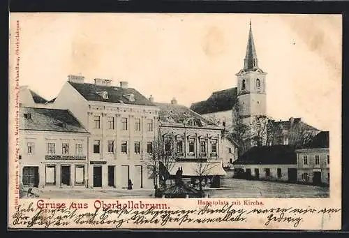 AK Oberhollabrunn, Der Hauptplatz mit Blick auf die Kirche