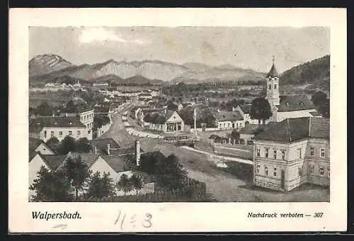 AK Walpersbach, Ortsansicht mit der Kirche aus der Vogelschau