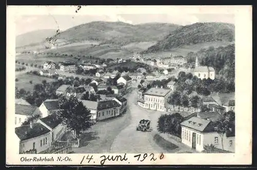 AK Ober-Rohrbach /N.-Oe., Ortsansicht gegen die Berge