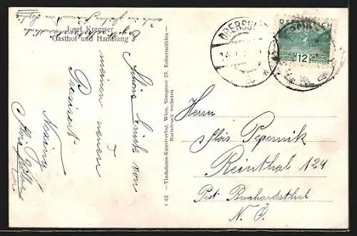 Künstler-AK Nexing, Ortsansicht aus der Vogelschau