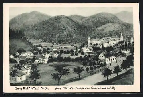 Künstler-AK Gross Weichselbach, Ortsansicht aus der Vogelschau
