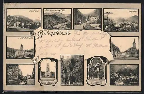 AK Gutenstein, Raimund-Grabdenkmal, Lange Brücke, Marienbrunnen