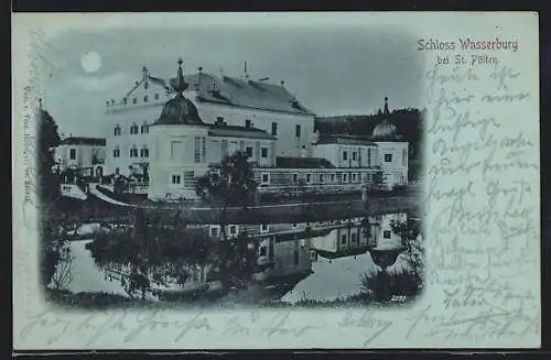 Mondschein-AK Wasserburg b. St. Pölten, Schloss mit Anlagen