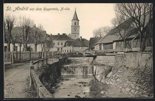 AK St. Andrä vor dem Hagentale, Kirche mit Fluss