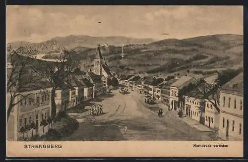 AK Strengberg, Ortsansicht mit Kirche