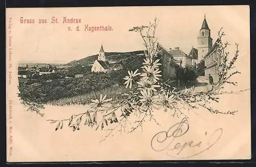 AK St. Andrae v. d. Hagenthale, Ortsansicht mit Kirche