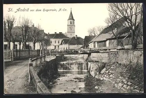 AK St. Andrä vor dem Hagentale, Kirche mit Fluss