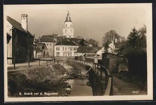 AK St. Andrä vor dem Hagenthale, Ortspartie mit der Kirche