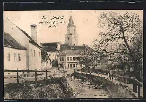 AK St. Andrä vor dem Hagentale, Kirche mit Fluss